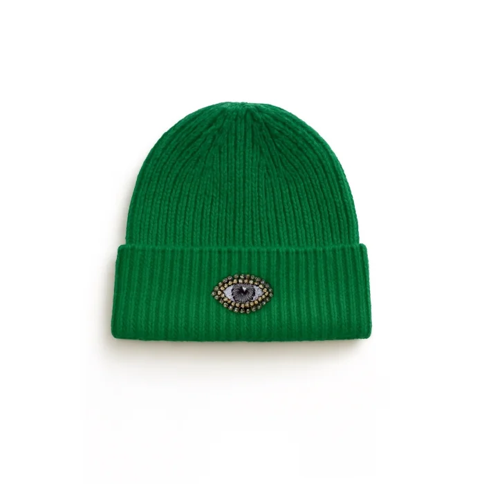 Green Woollü Beanie Crystal Bead Eye Detailed Hat Holiday/christmas Gift - 2