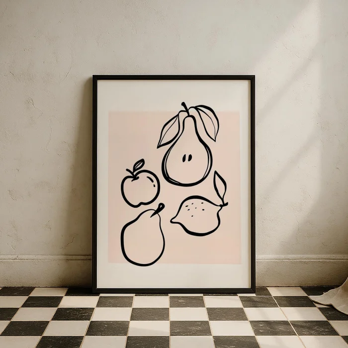 Meyve Sepeti Minimal Çizimler Mutfak Duvar Tablosu image 2