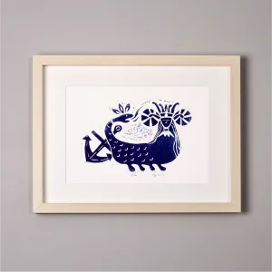 Shahmeran // Framed Linocut Print