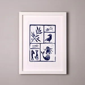 Fish Eye // Framed Linocut Print