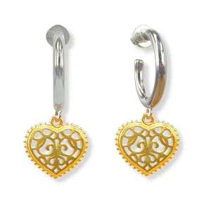 Openwork Heart Dangle Drop Hoop Earrings