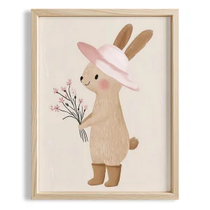 Cute Şapkalı Rabbit Boho Girls' Room Wooden Wall Art
