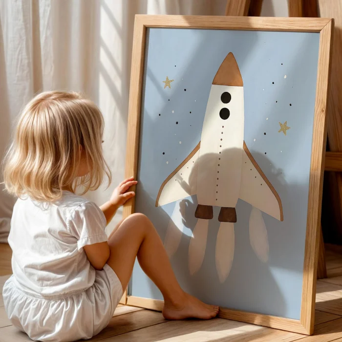 Uzay Space Shuttle With Blue Background Space-themed Kids' Room Wooden Wall Art image 2