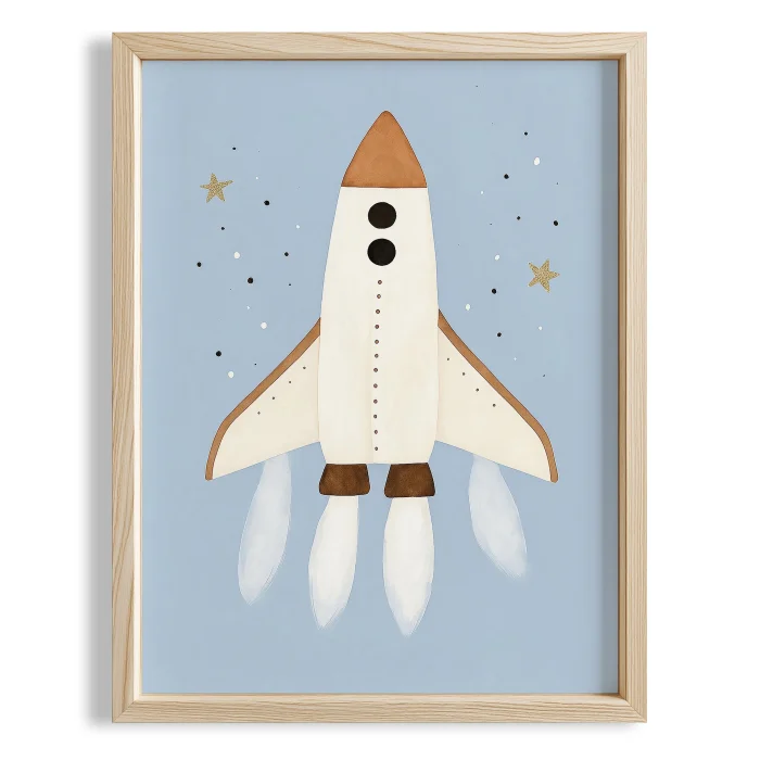 Uzay Space Shuttle With Blue Background Space-themed Kids' Room Wooden Wall Art image 1