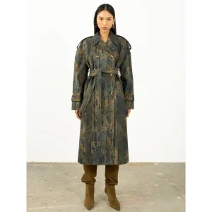 Flock Patterned Trench Coat