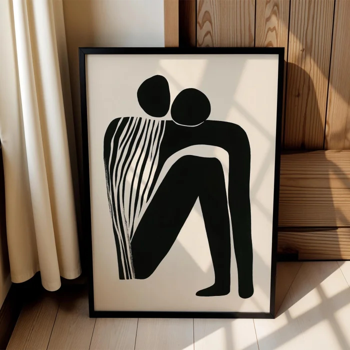 İki Ruh Tek Form - Siyah  Figüratif Wooden Framed Wall Art image 4