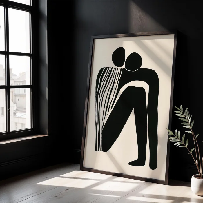 İki Ruh Tek Form - Siyah  Figüratif Wooden Framed Wall Art image 3