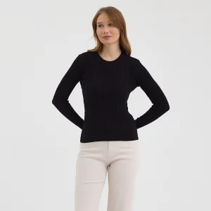 Women's Pure 100% Cotton Cable-knit Crew Neck Sweater