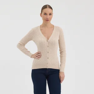 Women's Pure 100% Cotton Cable-knit Cardigan