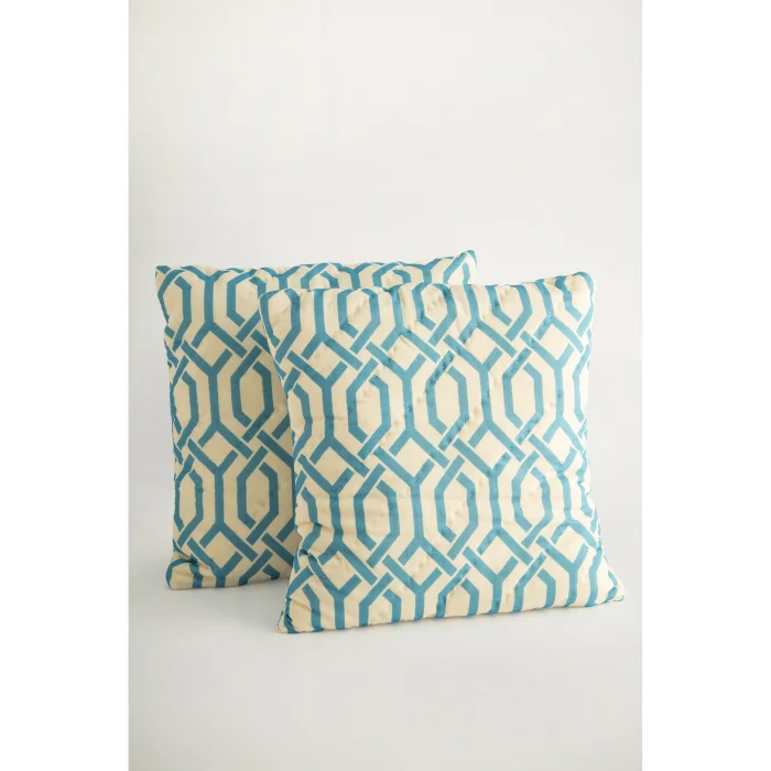 Lotus Light Blue Geometric Patterned 2-piece Decorative Pillowcase - 2