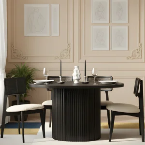 Mirla Oval Siyah Ahşap 80x130 Ahşap Yemek Masası Takımı - 4 Kişilik Masa Seti