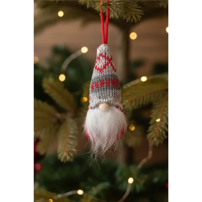 Yılbaşı Ağaç Süsleri Koleksiyonu- Gri Şapkalı Beyaz Sakallı Süs image 4