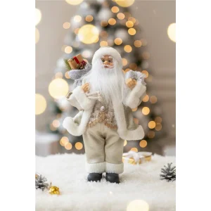 Beyaz Ve Altın Detaylı Noel Baba - 30 Cm