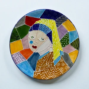 Embossed Ceramic Wall Plate Inspired By Girl With A Pearl Earring- 24 Cm