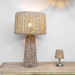 Large Wood Beaded Table Lamp - Handcrafted Boho Design
