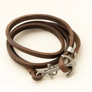 El Yapımı Deri Ve 925 Ayar Gümüş Çapalı Dolamalı Bileklik