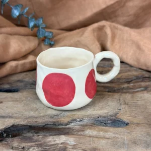 Handcrafted Ceramic Mug - Large Red Polka Dots, 200 Ml, Stoneware