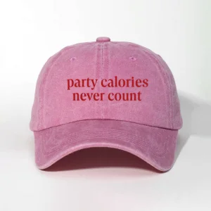 Party Calories Never Count - Nakişli Yikamali Pembe Şapka - Washed Pink Cap