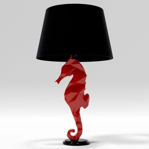 Red Lacquered Lampshade With Sea Horse Figure