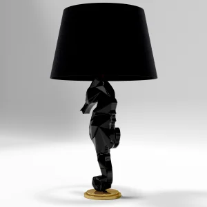 Black Lacquer Lampshade With Sea Horse Figure