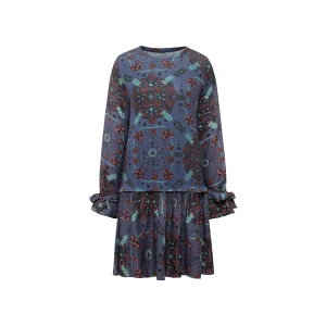 Fish Pattern Ruffle Detailed Short Dress