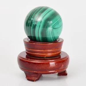 Malakit Doğal Taş Ahşap Standlı Küre