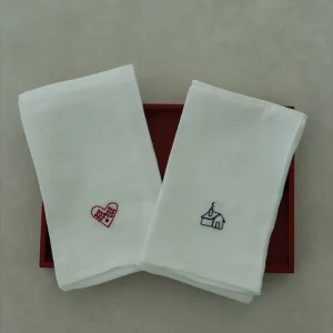 Muslin Napkin With Heart And House Embroidery