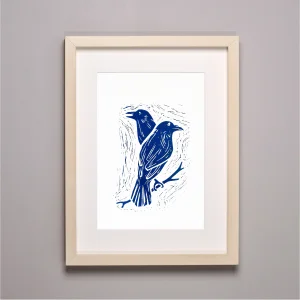 Ravens // Framed Linocut Print