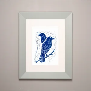 Ravens // Framed Linocut Print