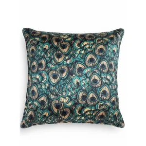 Peacock Patterned Shiny Velvet Cushion Cover