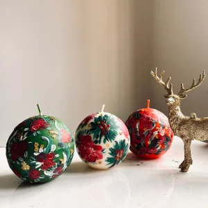 3-piece Red White Green Globe Candle New Year Set