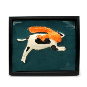 Running Scarf Cow Handmade Framed Ceramic Wall Art