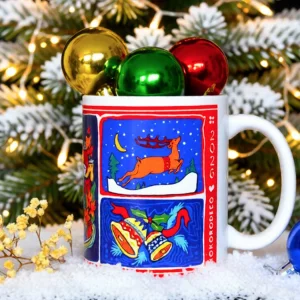Kokorodeco Decoration New Year Gift 2026 Special Edition - Christmas Collage Pattern White Handle Mug