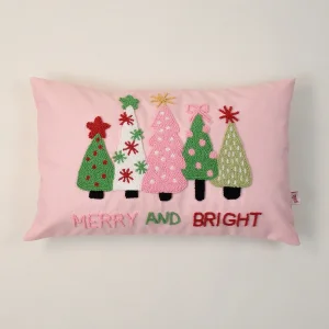 Pink Tree Oblong | Handmade Embroidered Decorative Cushion Cover