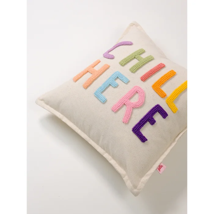Chill Here - Pink | Handmade Embroidered Decorative Cushion Cover image 3