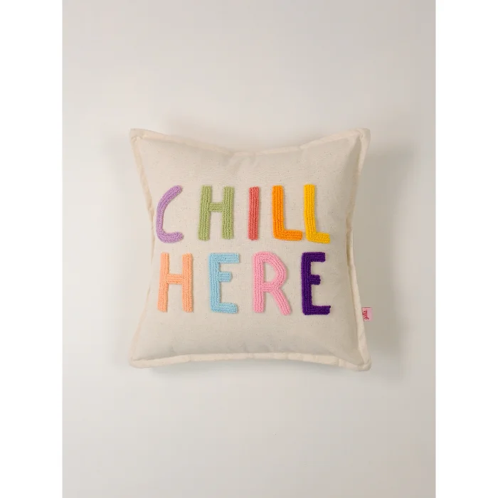 Chill Here - Pink | Handmade Embroidered Decorative Cushion Cover image 2
