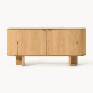 Zubi Yuvarlak Hatlı Mermer Tablalı Ahşap Konsol - Modern & Şık Tasarım