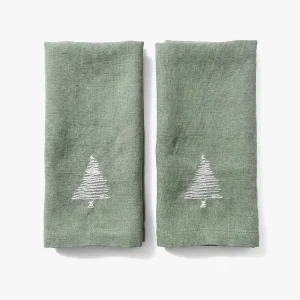 Lona 2 Piece Linen Napkin Christmas Themed Napkin With Pine Tree Embroidery