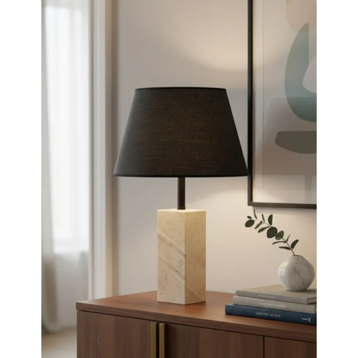 Valen Fabric Shade Black Travertine Lampshade image 2