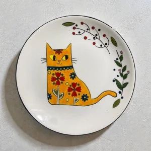 Yellow Cat Ceramic Cake, Dessert Plate-18 Cm