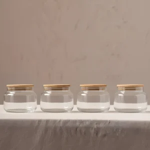 Basic Bamboo Lid 4-piece Glass Jar Set 350 Cc