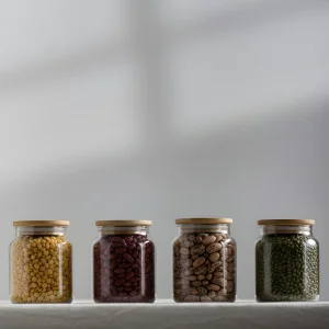 Pure Bamboo Lid 4-piece Glass Jar Set 290 Cc