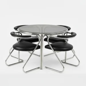 Merlo Chrome Leather Chair Set