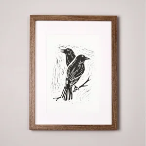 Ravens // Framed Original Linocut Print