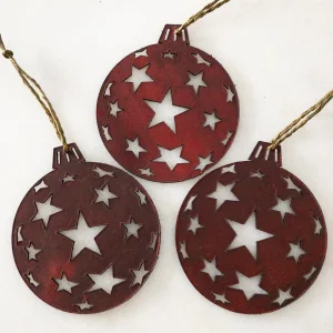 Set Of 3 Genuine Leather Christmas Tree Ornaments | Red