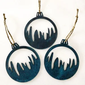 Set Of 3 Genuine Leather Christmas Tree Ornaments | Blue