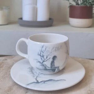 Hand-drawn And Hand-painted Porcelain Coffee Cup And Saucer