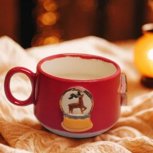 Reindeer Snow Globe With Red Porcelain Mug