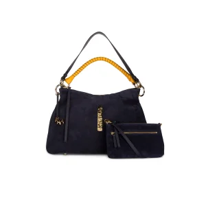 Beija Bag- Navy Suede & Gold