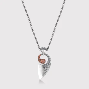 Vulcan 925k Sterling Silver And Orange Crystal Stones Necklace